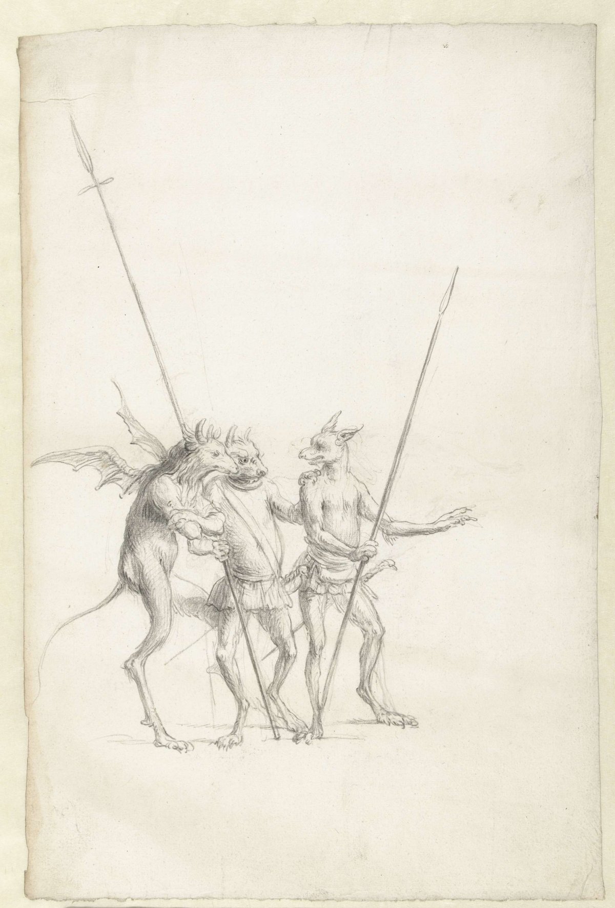 Three standing fabulous animals, Cornelis Saftleven, 1617 - 1681