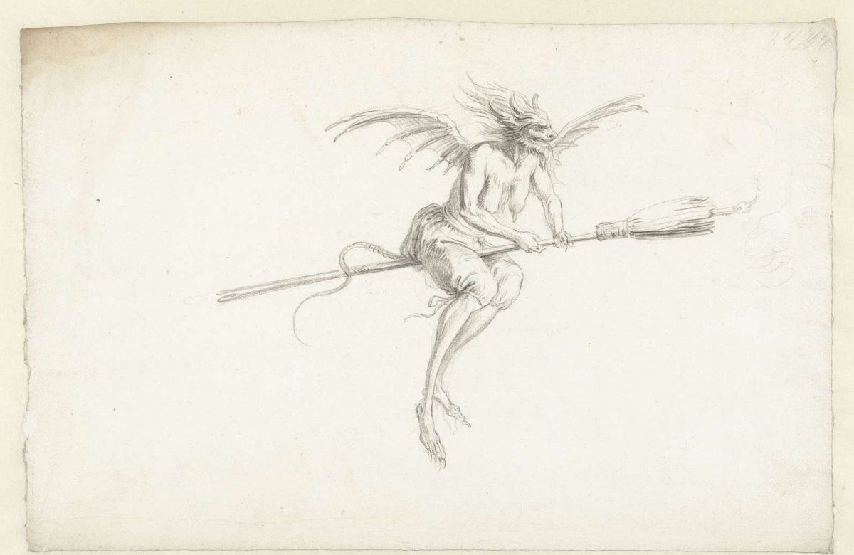 Monstrous witch on a broom, Cornelis Saftleven, 1617 - 1681