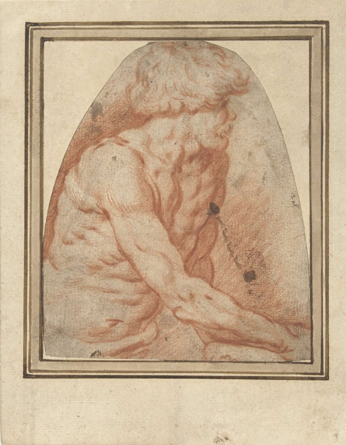 Mannelijke naaktstudie ten halven lijve, anonymous, 1580 - 1620
