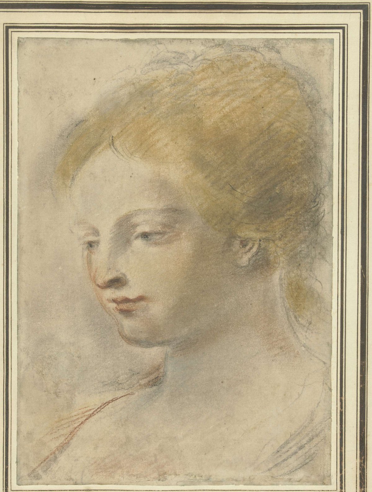 Head of a young woman, with downcast gaze, Guercino, 1601 - 1666