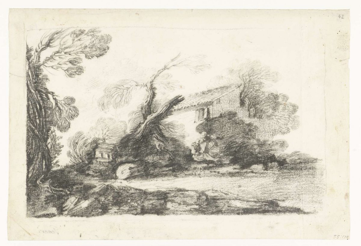 Landscape with farmhouse, Cesare Gennari, 1647 - 1688