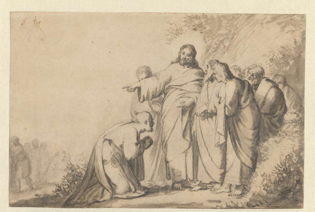 Christ with a kneeling man and his disciples, Jacob Hogers, 1624 - 1652
