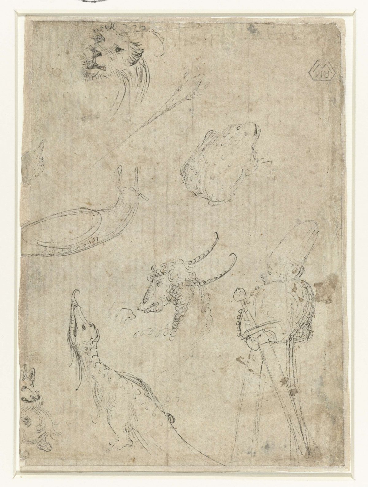 Leaf with several monsters, a dwarf, snail and toad, anonymous, 1390 - 1410