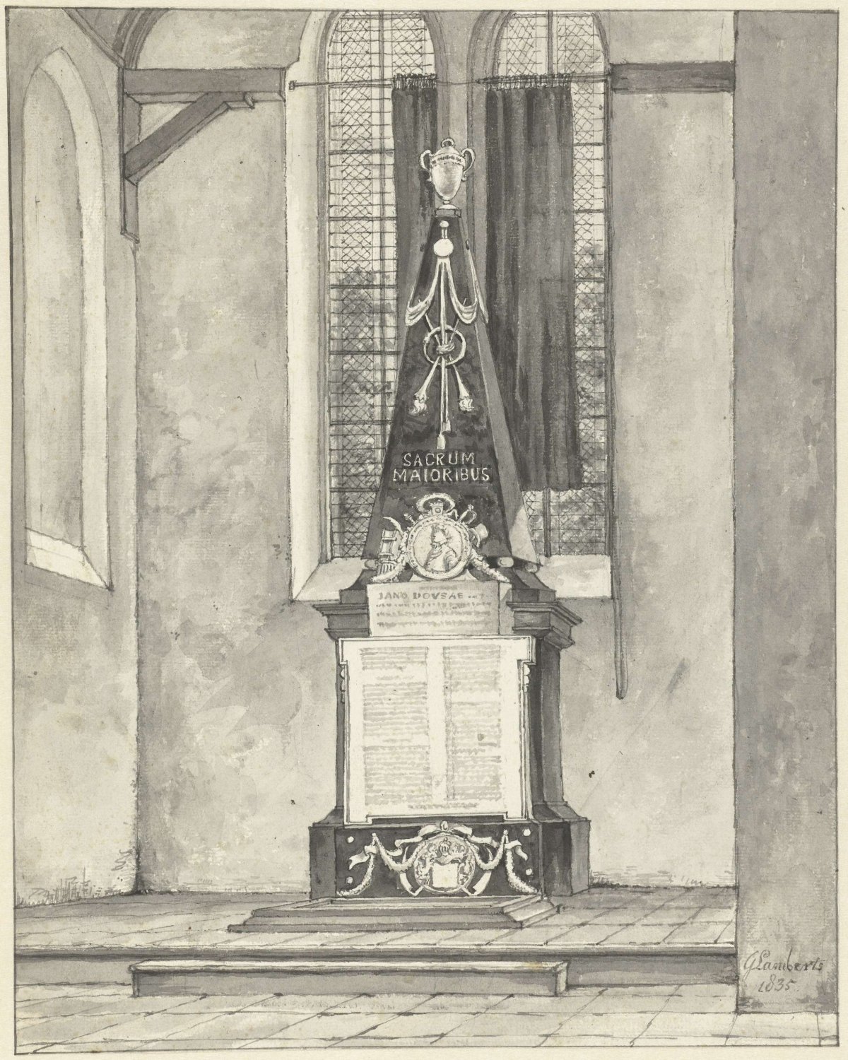 Gravestone of Janus Dousa in the Ned. Reformed church at Noordwijk, Gerrit Lamberts, 1835