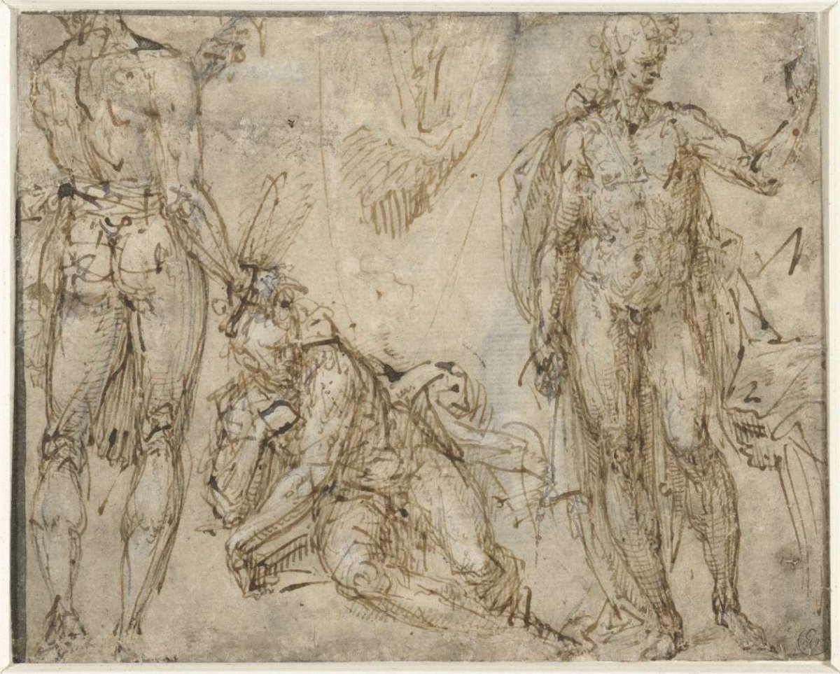 Two standing figures and one resting, Aurelio Luini, 1540 - 1593