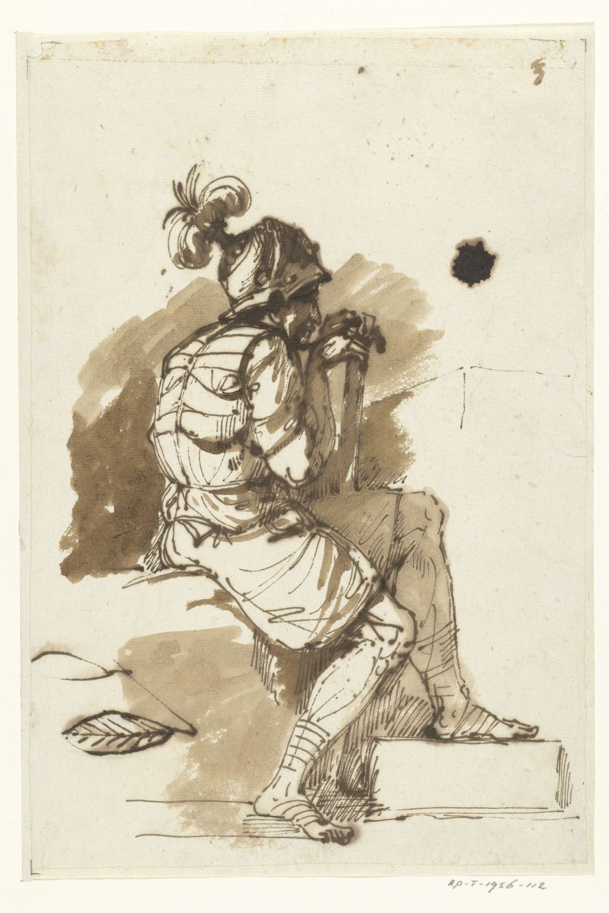 Seated warrior with plumed helmet, en profil, Etienne de Lavallée-Poussin, 1750 - 1793