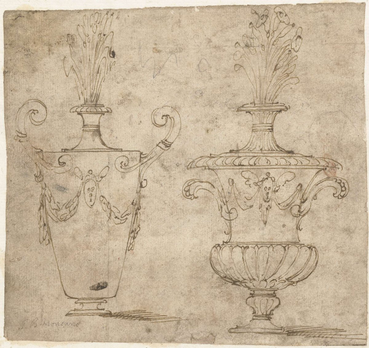 Two sketches of ornamental vases, Giovanni Battista Montano, 1544 - 1621