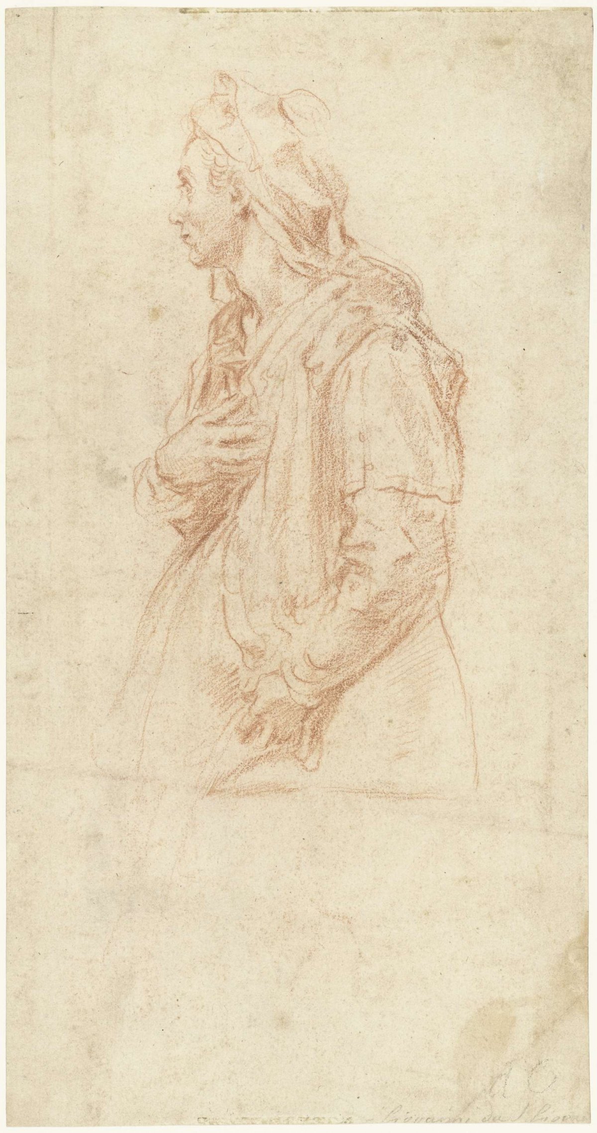 Study of a standing young woman, en profil to the left, Bernardino Poccetti, 1604