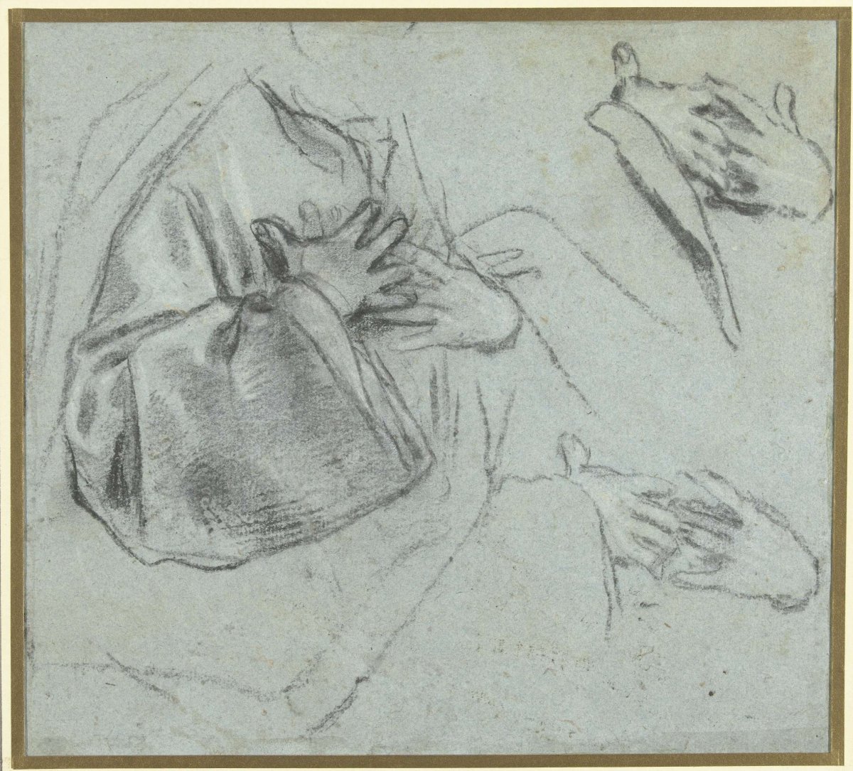 Sketches of hands crossed on the chest, Giacomo Cavedone, 1588 - 1660