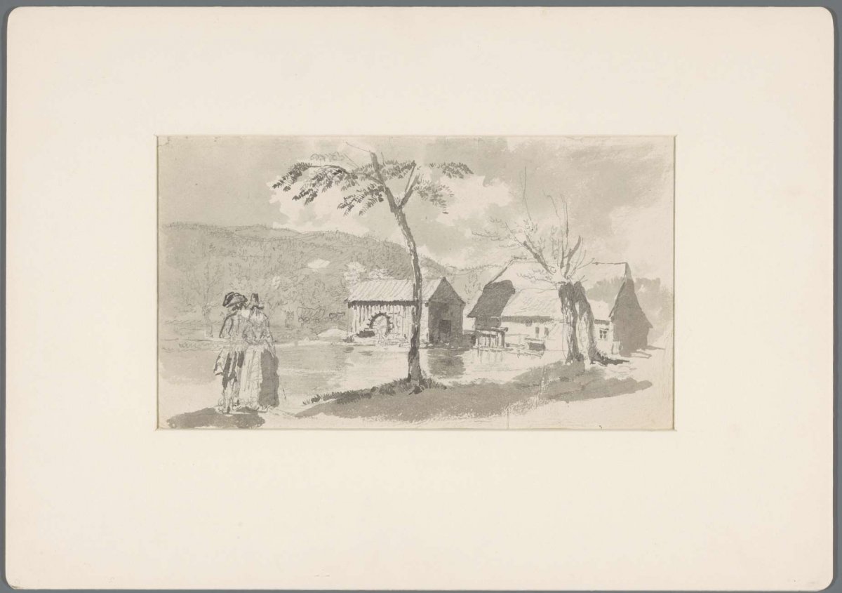 Farmhouse with water mill on a mountain lake, David Alphonse de Sandoz-Rollin, 1750 - 1809