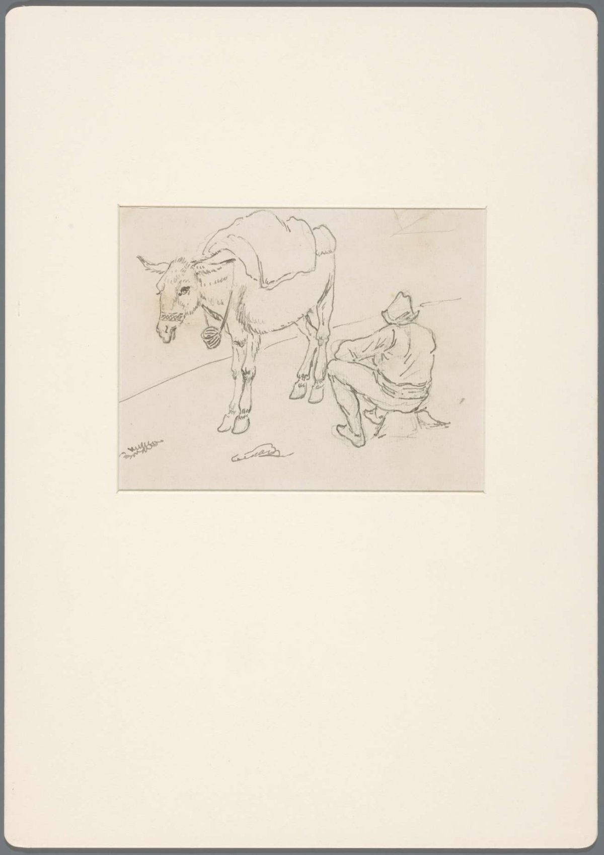 Seated man by a donkey, David Alphonse de Sandoz-Rollin, 1750 - 1809