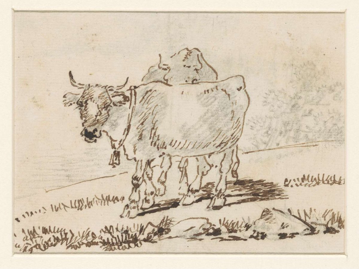 Two cows, the front one wearing a bell, David Alphonse de Sandoz-Rollin, 1750 - 1809