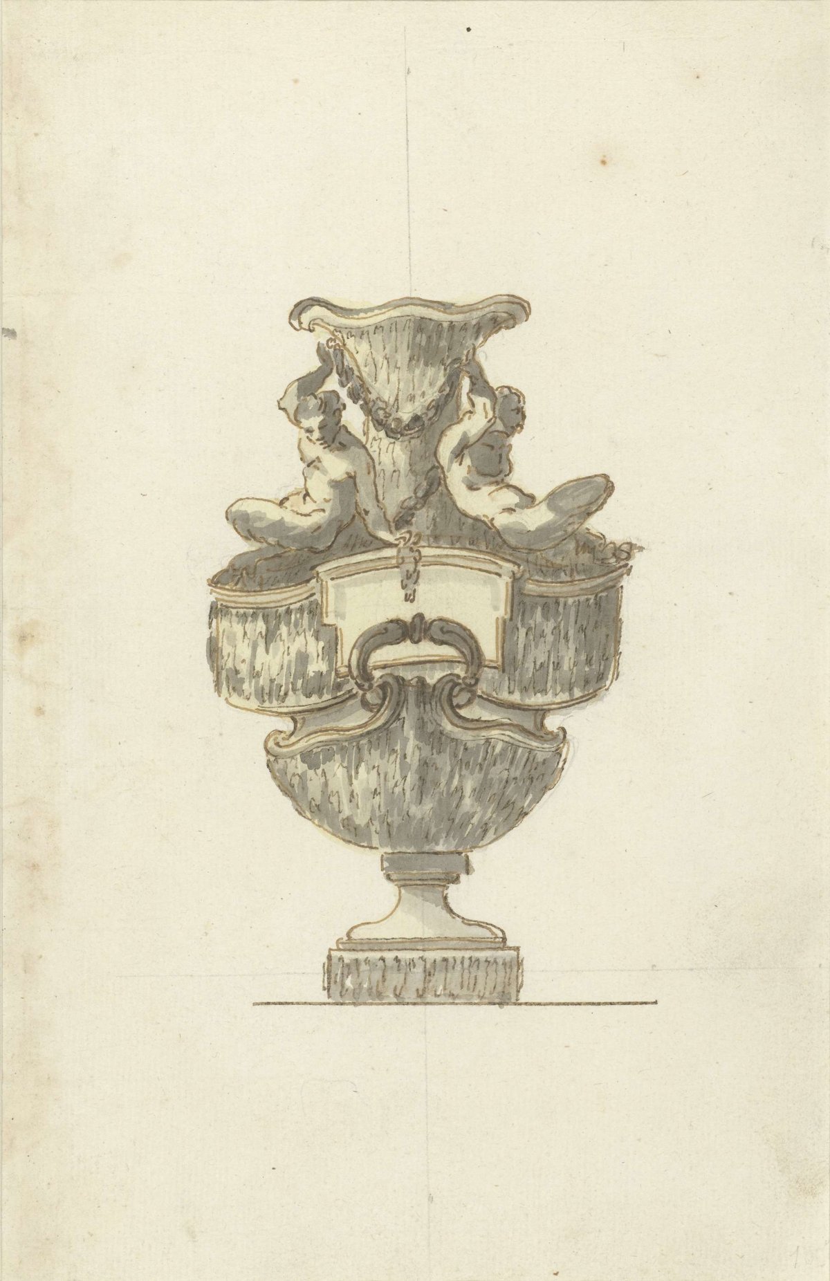 Monumental ornamental vase with two fauns, anonymous, 1700 - 1800