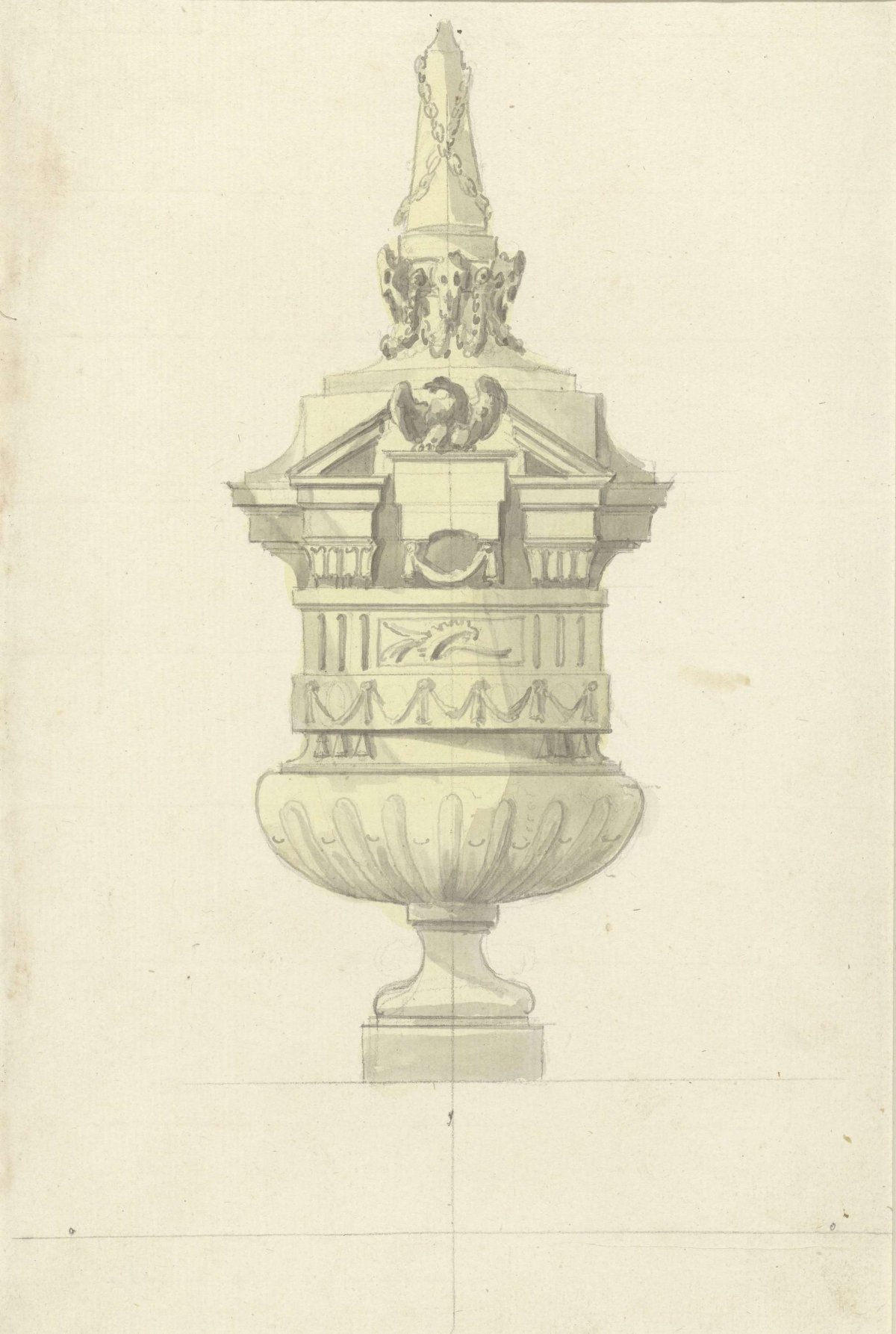 Ornamental vase crowned with a broken tympanum, anonymous, 1700 - 1800