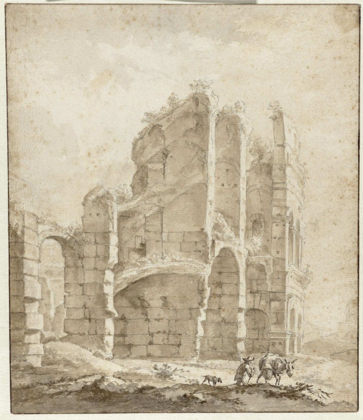 Portion of the Colosseum with a donkey driver, Jan Asselijn, 1635 - 1646