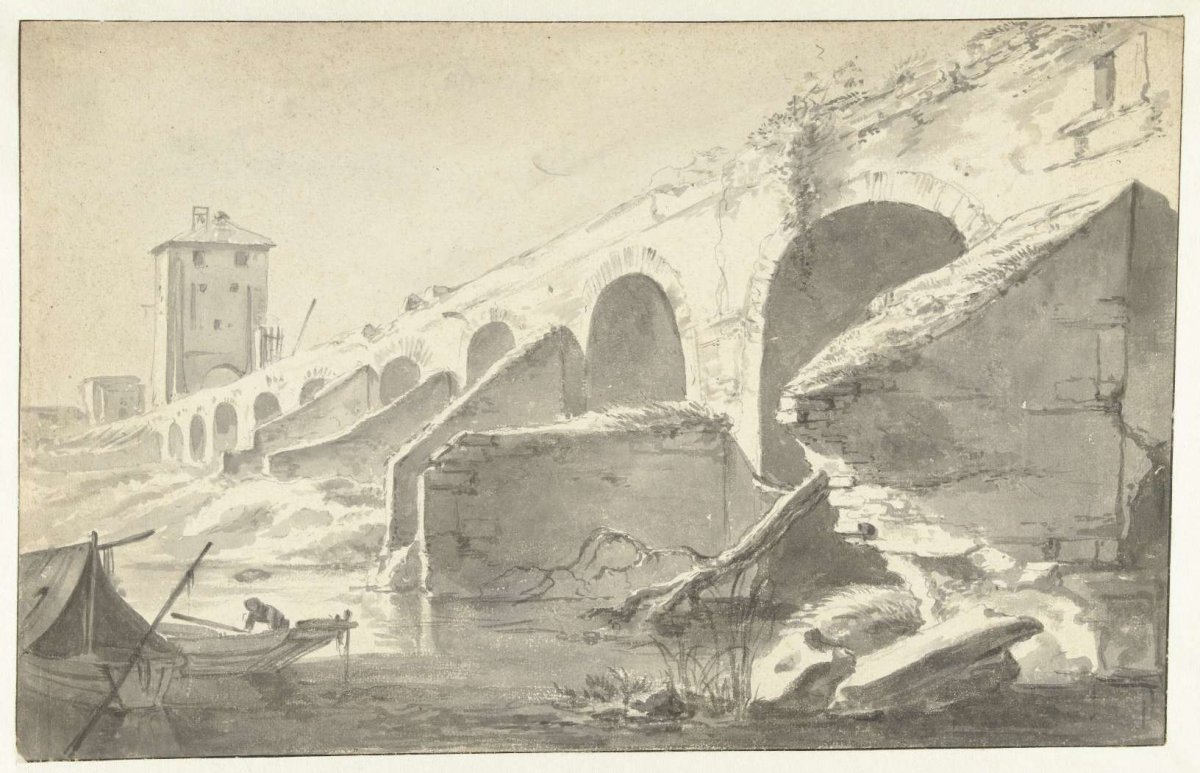 The Pont du Rhône in Lyon seen from the West, Jan Asselijn, c. 1646 - c. 1650