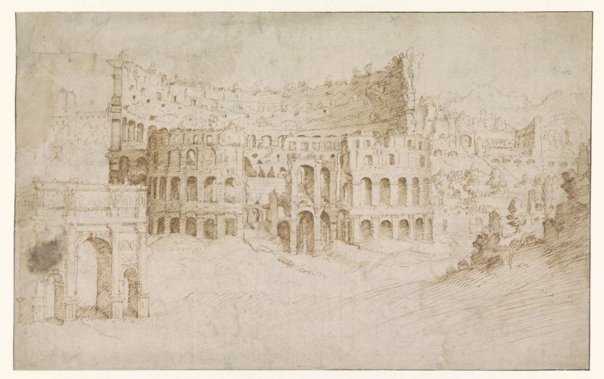 View of the Colosseum, the Arch of Constantine and the surrounding area, anonymous, 1500 - 1600
