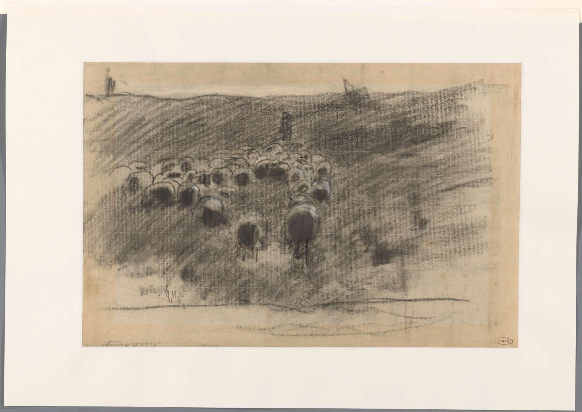 Shepherd with flock of sheep, Anton Mauve, 1848 - 1888
