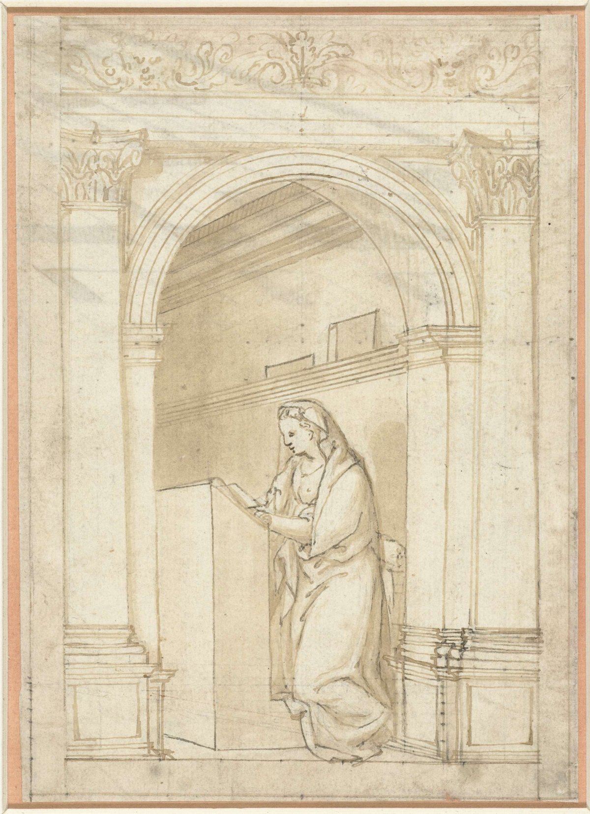 Kneeling Mary in an architecture, anonymous, c. 1500 - c. 1520
