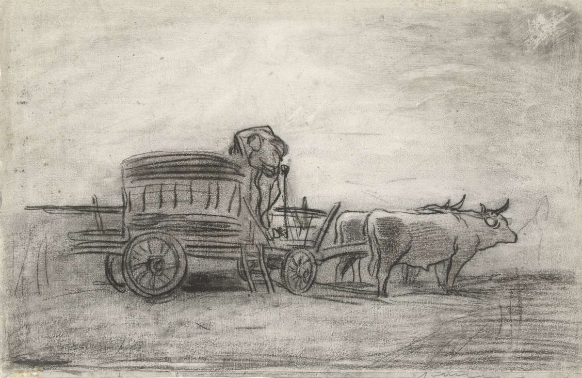 Ox cart, darkly profiled against the sky, Charles-François Daubigny, 1827 - 1878