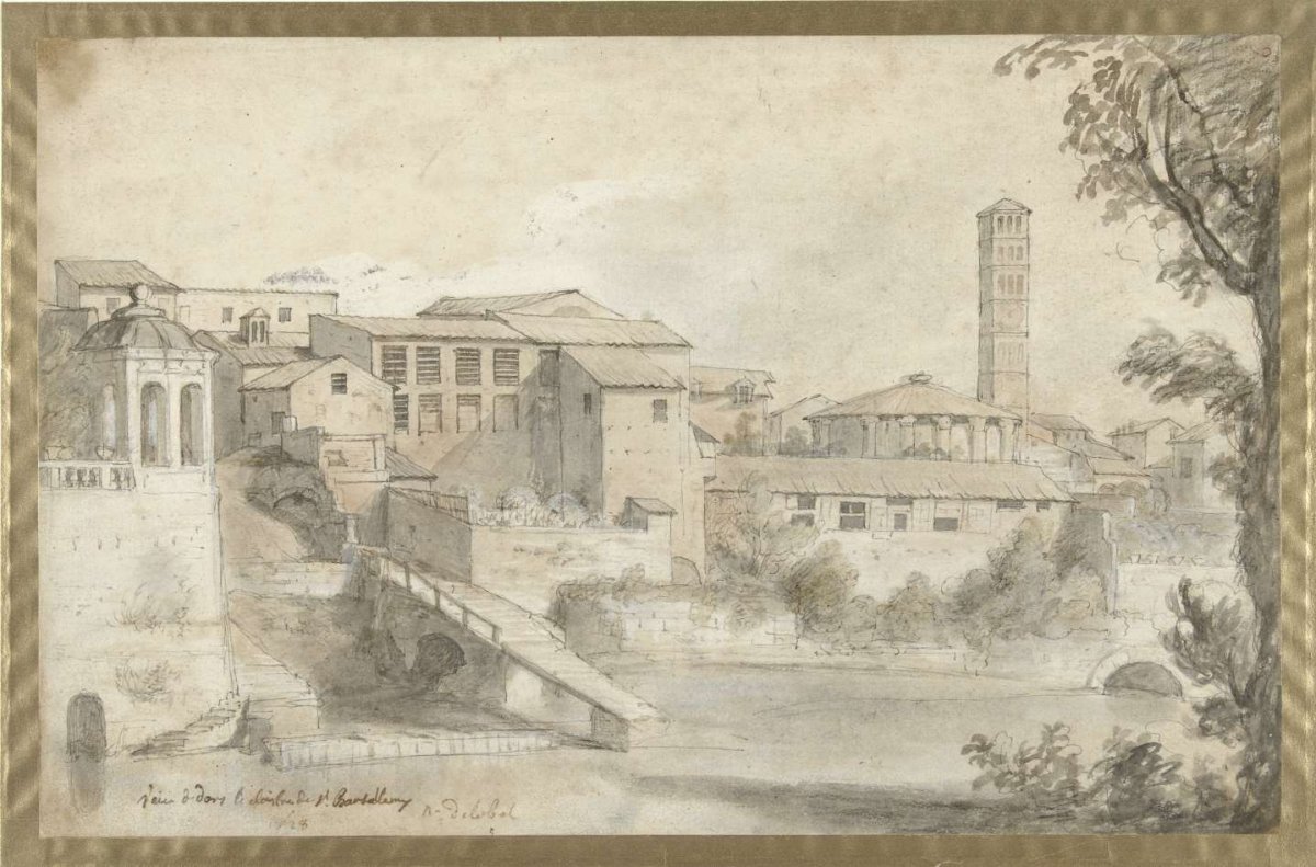 Tiber Island with the monastery of San Bartolommeo, Nicolas Delobel, 1728