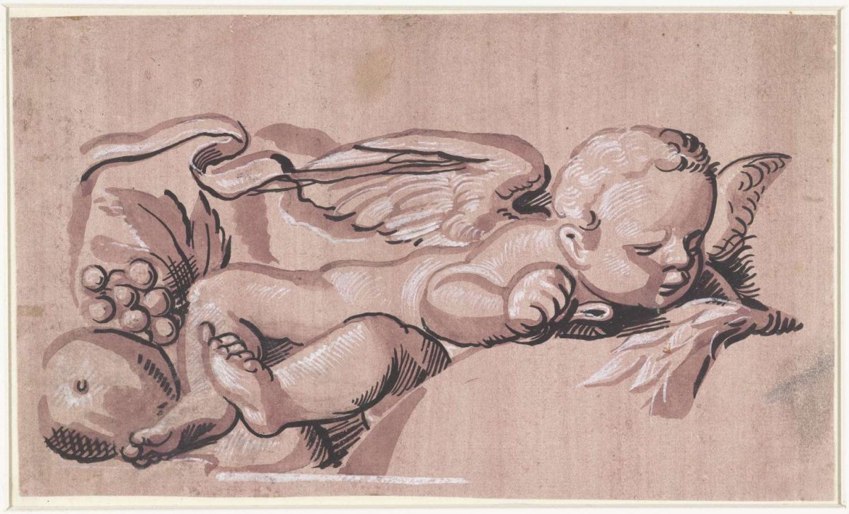 Reclining angel with fruits, anonymous, 1550 - 1599