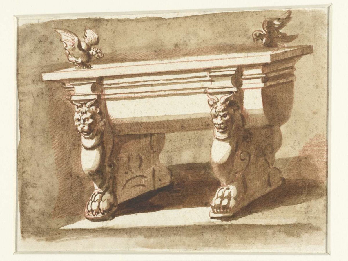 Antique table on trapezoid shaped lions with horns, Etienne de Lavallée-Poussin, 1762 - 1777