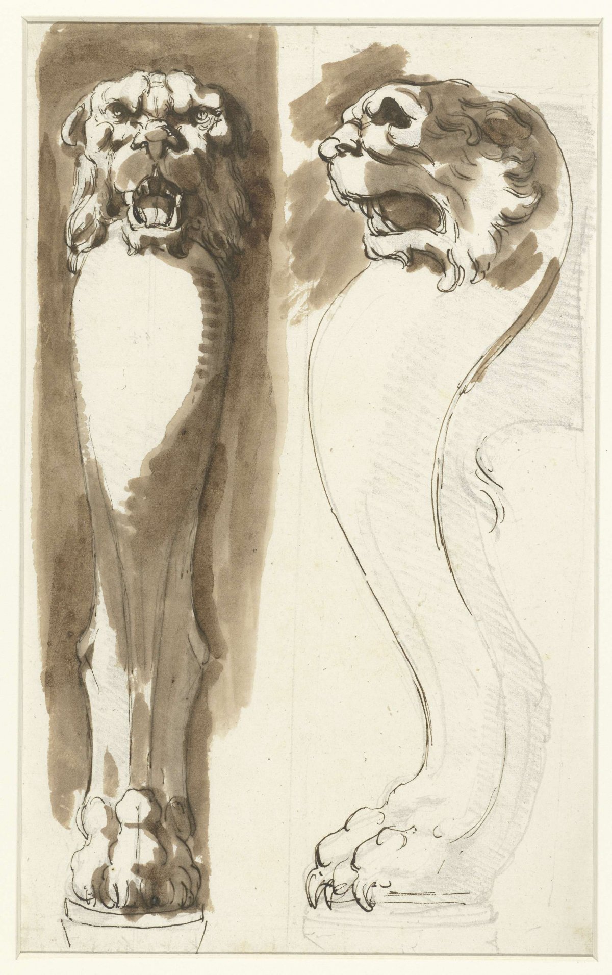 Table leg consisting of a lion leg and lion head, Etienne de Lavallée-Poussin, 1750 - 1793