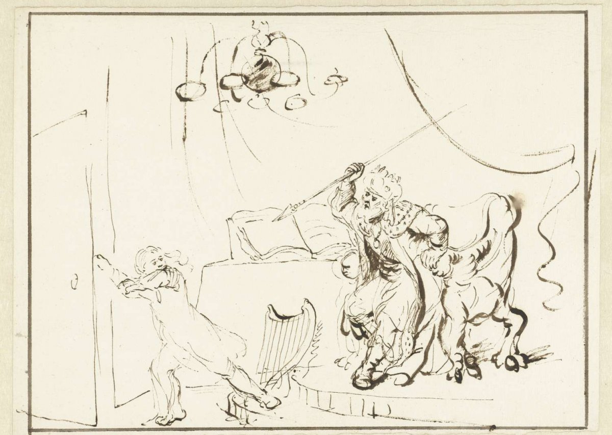 Saul throws his spear at David, Nicolaes Maes, 1650 - 1660