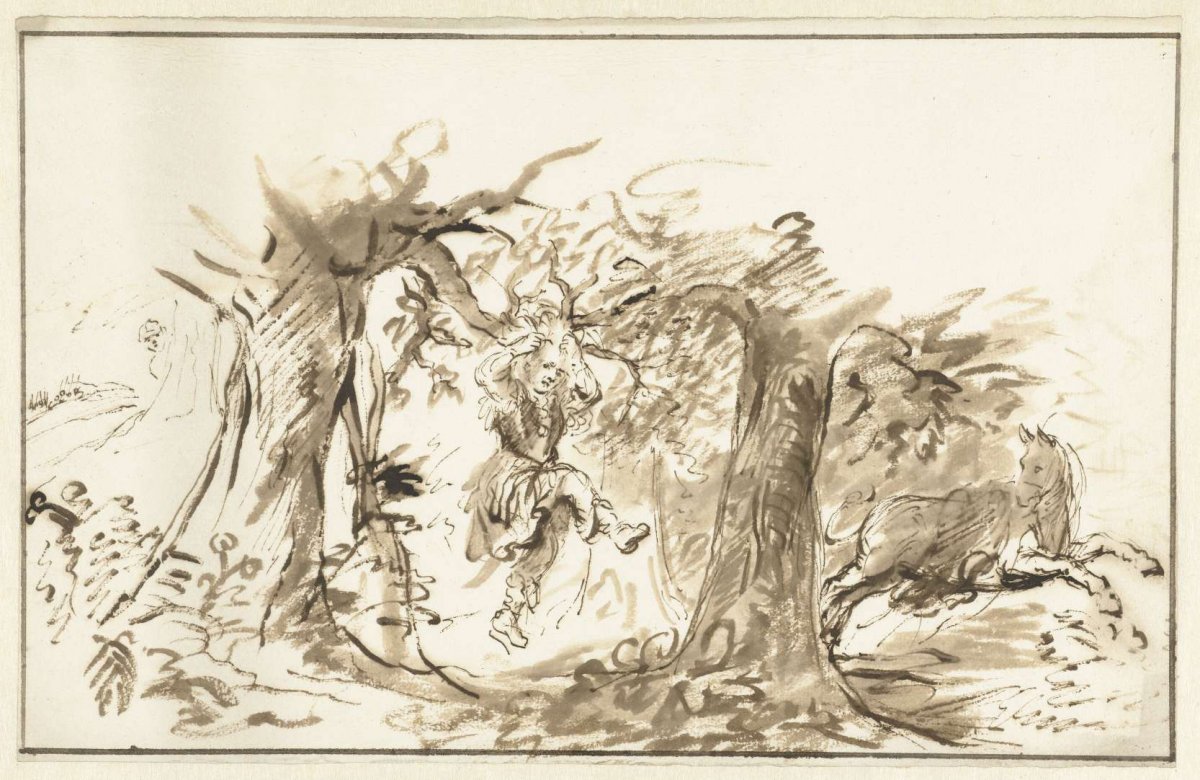 Absalom becomes entangled in the branches of a tree, Nicolaes Maes, 1650 - 1660