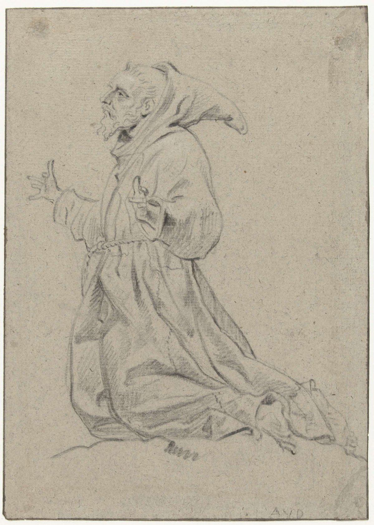 Study of a kneeling monk, to the left, Abraham van Diepenbeeck, 1606 - 1675