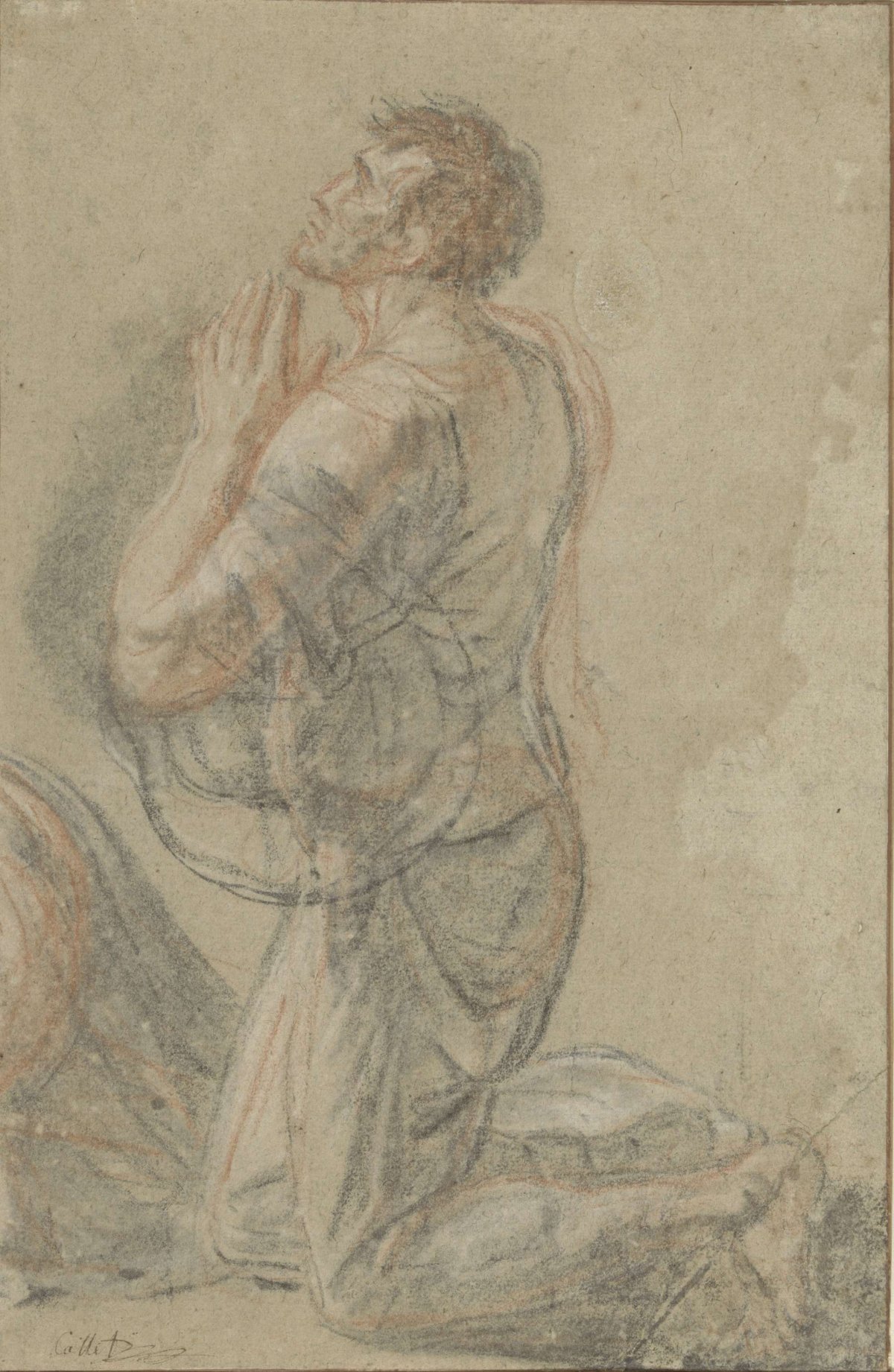 Kneeling man, seen from the side, Antoine François Callet, 1751 - 1823