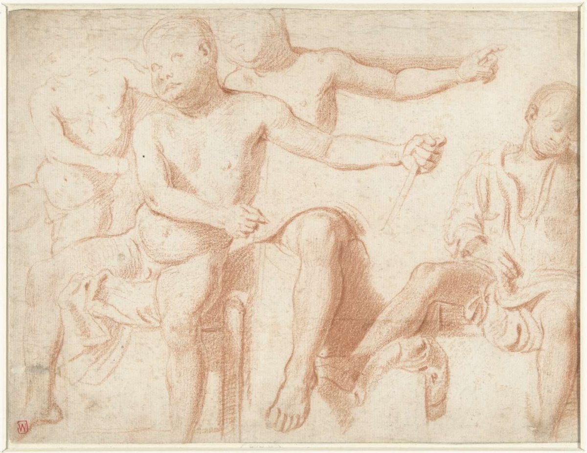 Four studies of a seated boy, anonymous, 1500 - 1599