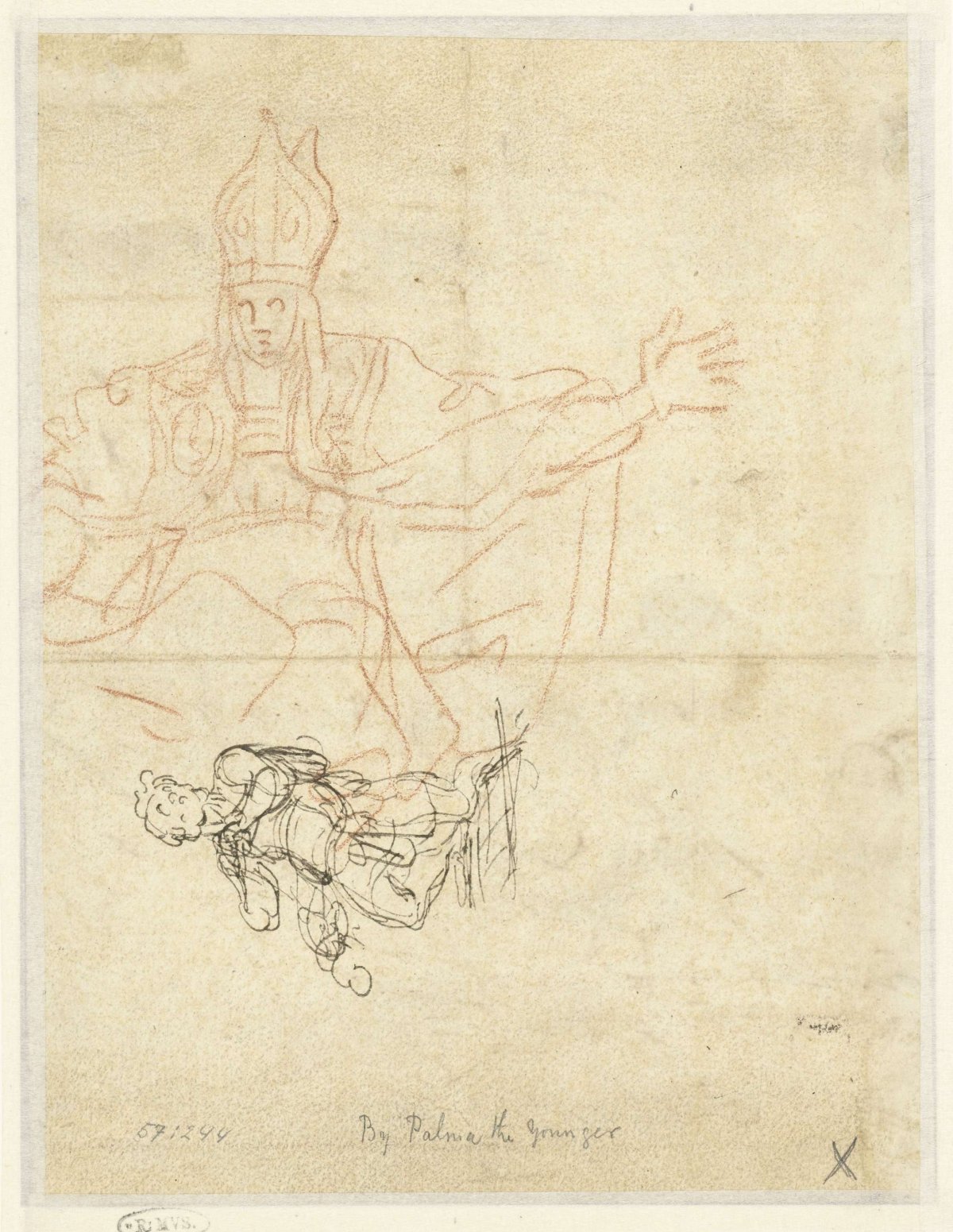 Sketch of St. Nicholas and of a desperate sailor, Jacques Courtois Le Bourguignon, 1600 - 1699