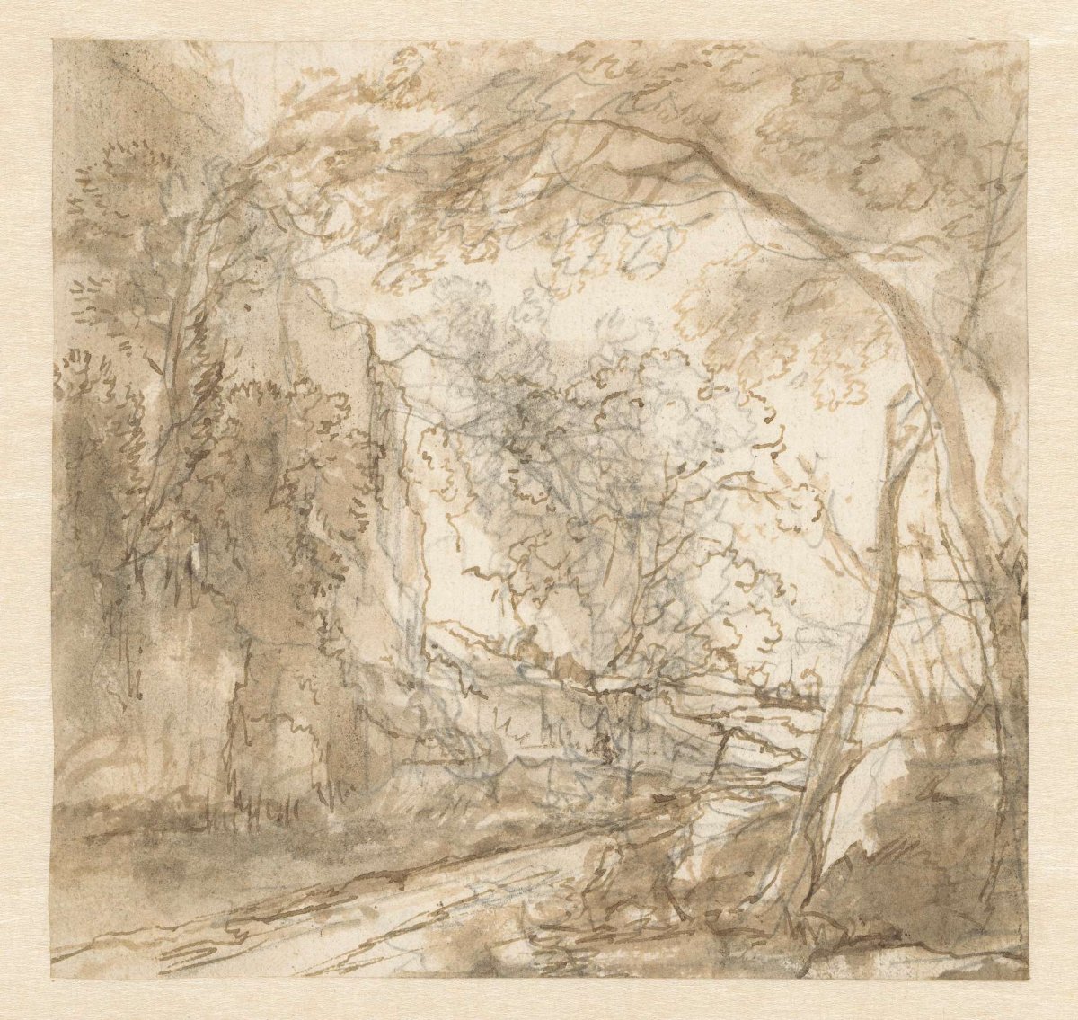 Landscape with road between trees, Herman van Swanevelt, c. 1610 - before 1655