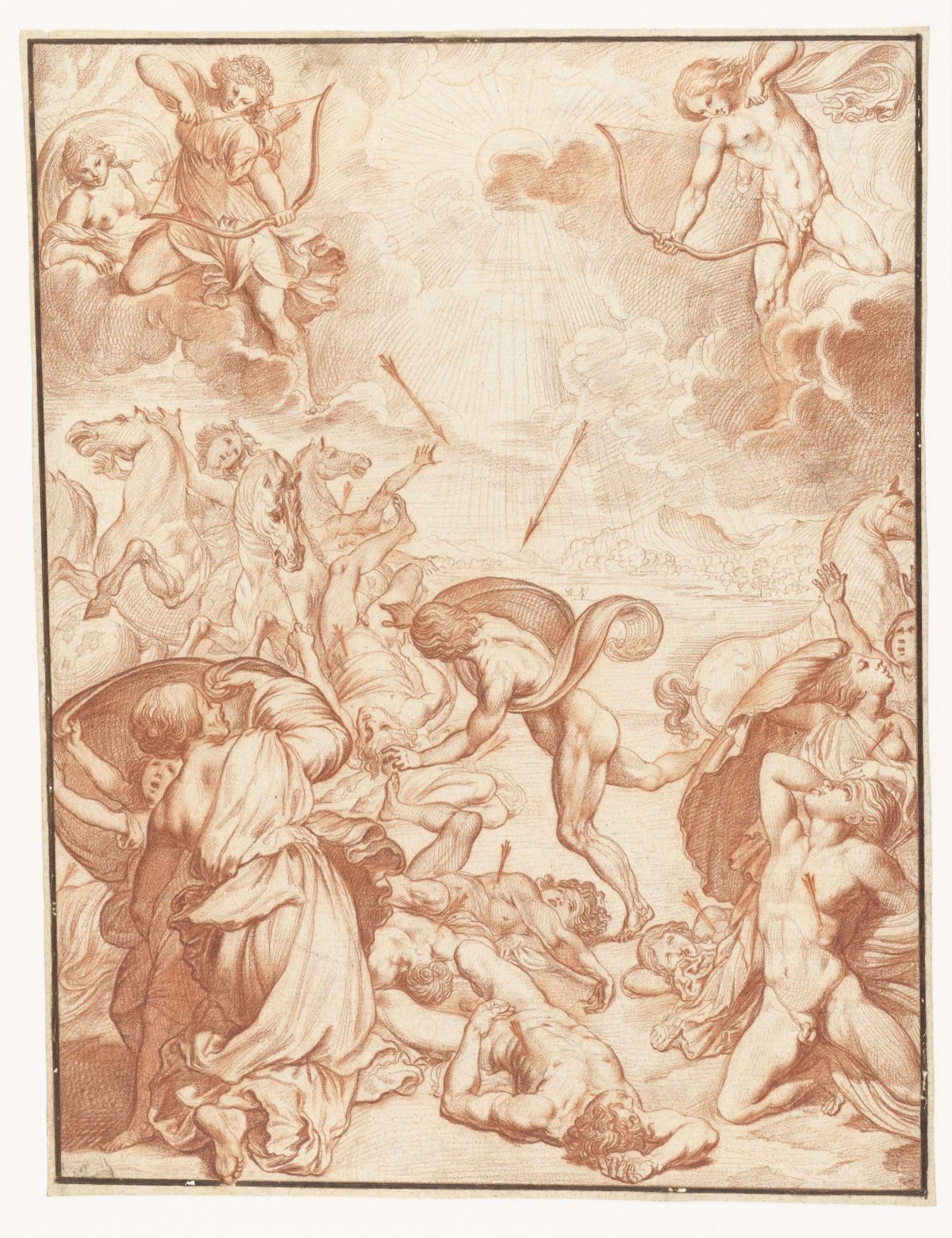 Apollo and Diana kill the children of Niobe, Ludovicus Finsonius, 1580 - 1617