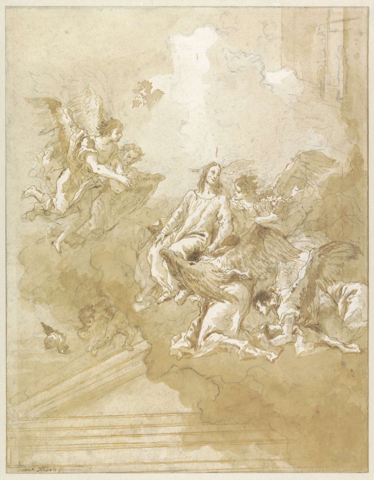 Christ taken up by the angels above the pins of the temples, Giovanni Domenico Tiepolo, 1737 - 1804