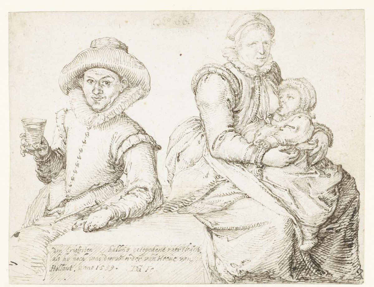Johannes Hallinck and a woman with child, Jacques de Gheyn (II), 1599