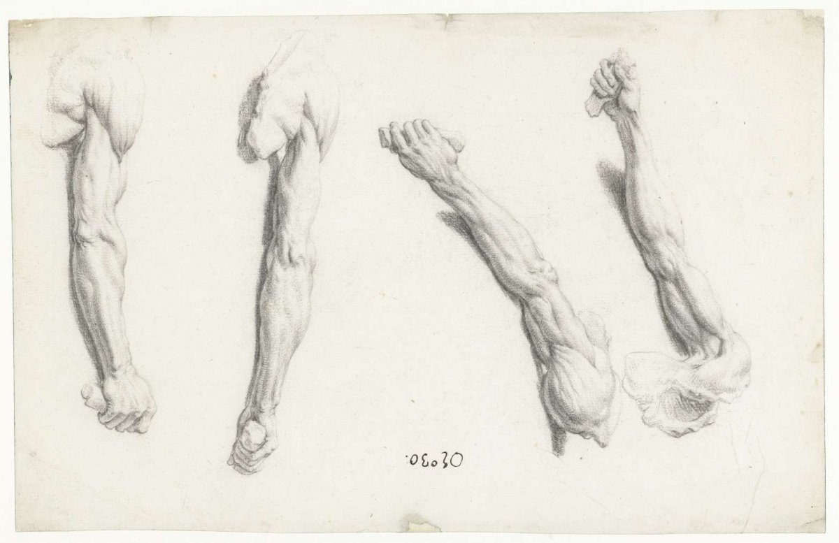 Four Studies of an Amputated Human Right Arm, Jacques de Gheyn (II), c. 1615
