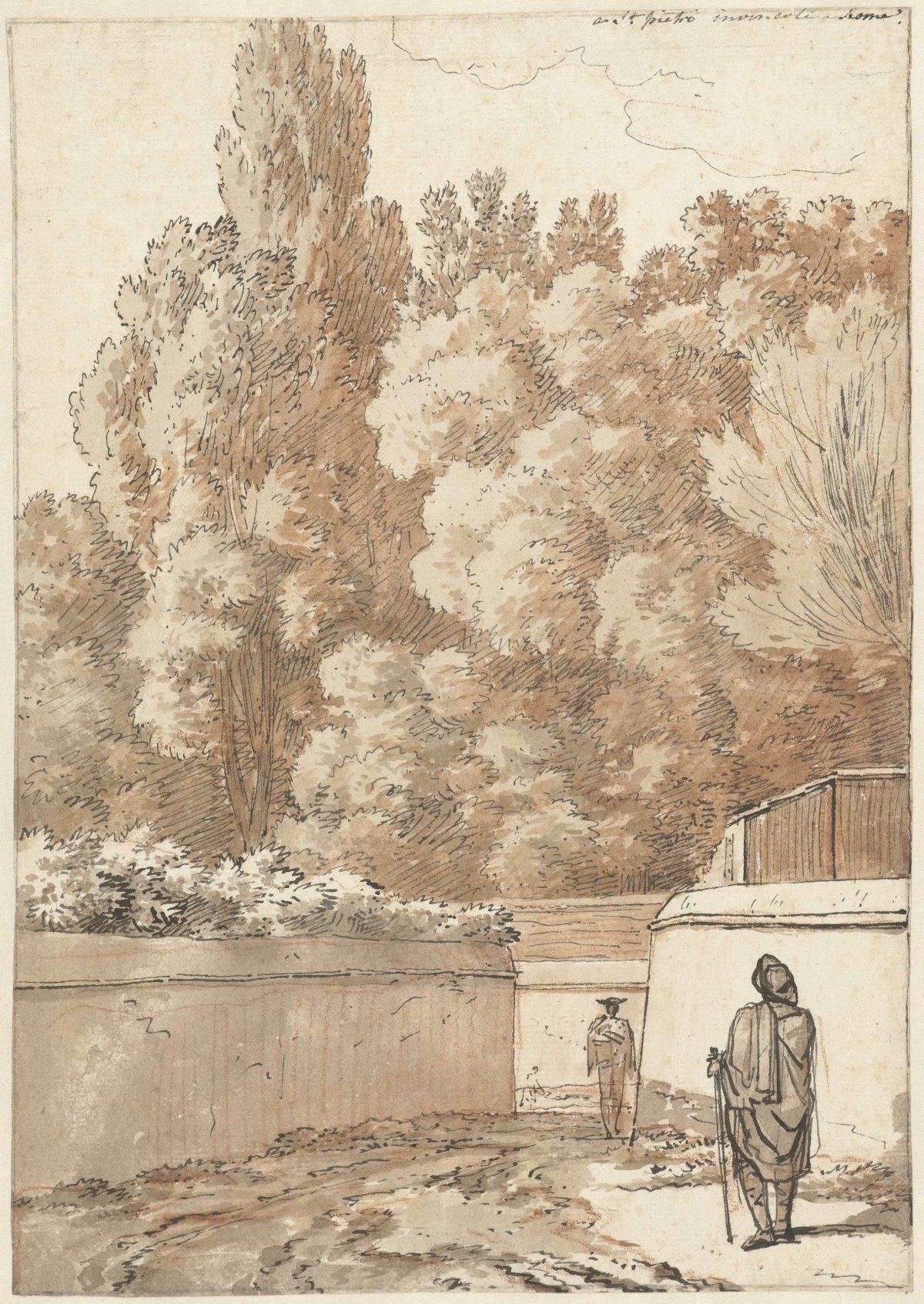 Wandelaars tussen tuinmuren, Jean Grandjean, 1765 - 1781