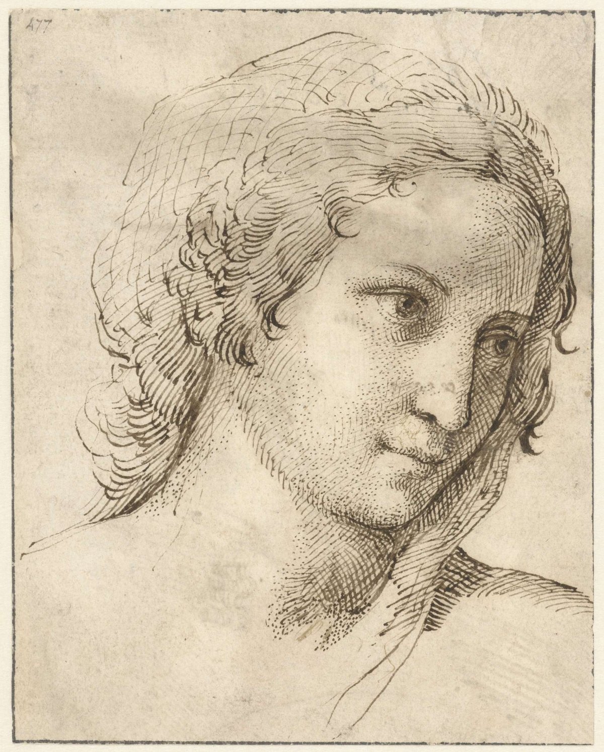 Head of a young woman wearing a veil, Agostino Carracci, 1567 - 1602