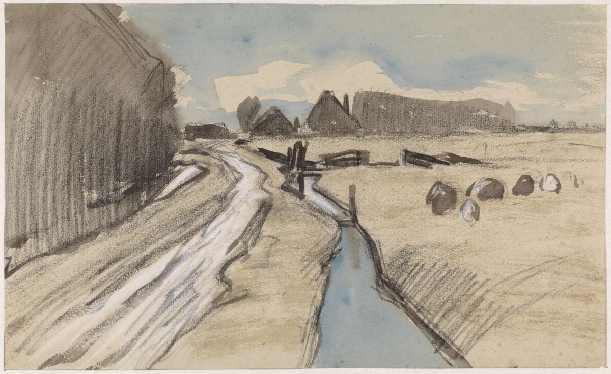 Landscape with a road along a ditch, Jan van Essen, c. 1864 - c. 1936
