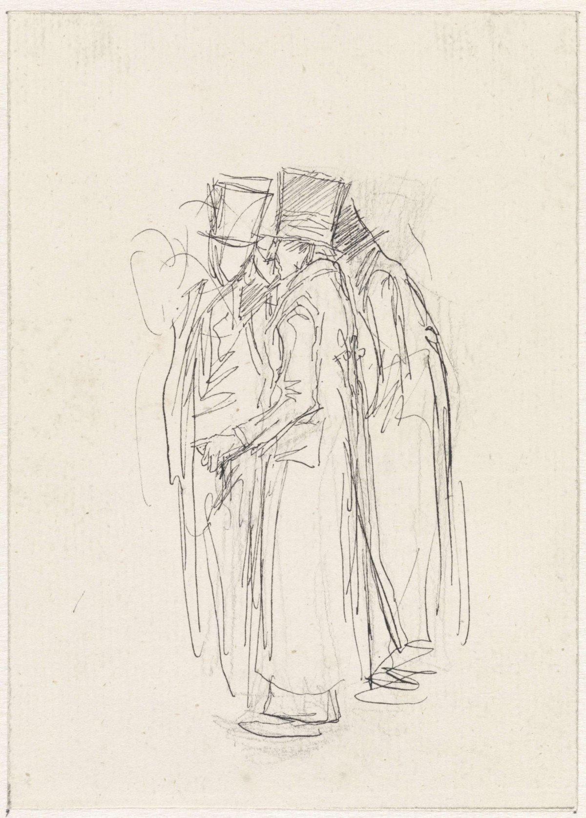 Group of standing gentlemen, wearing top hat and long coat, Jan van Essen, 1864 - 1936