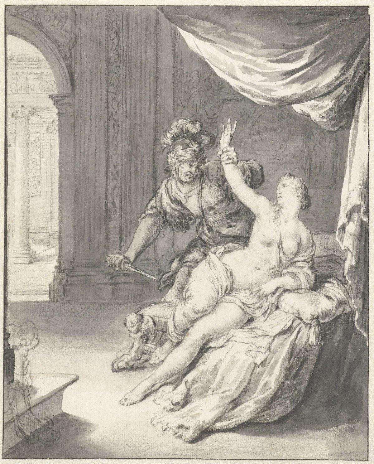 Tarquinius bedreigt Lucretia, Willem van Mieris, 1672 - 1747