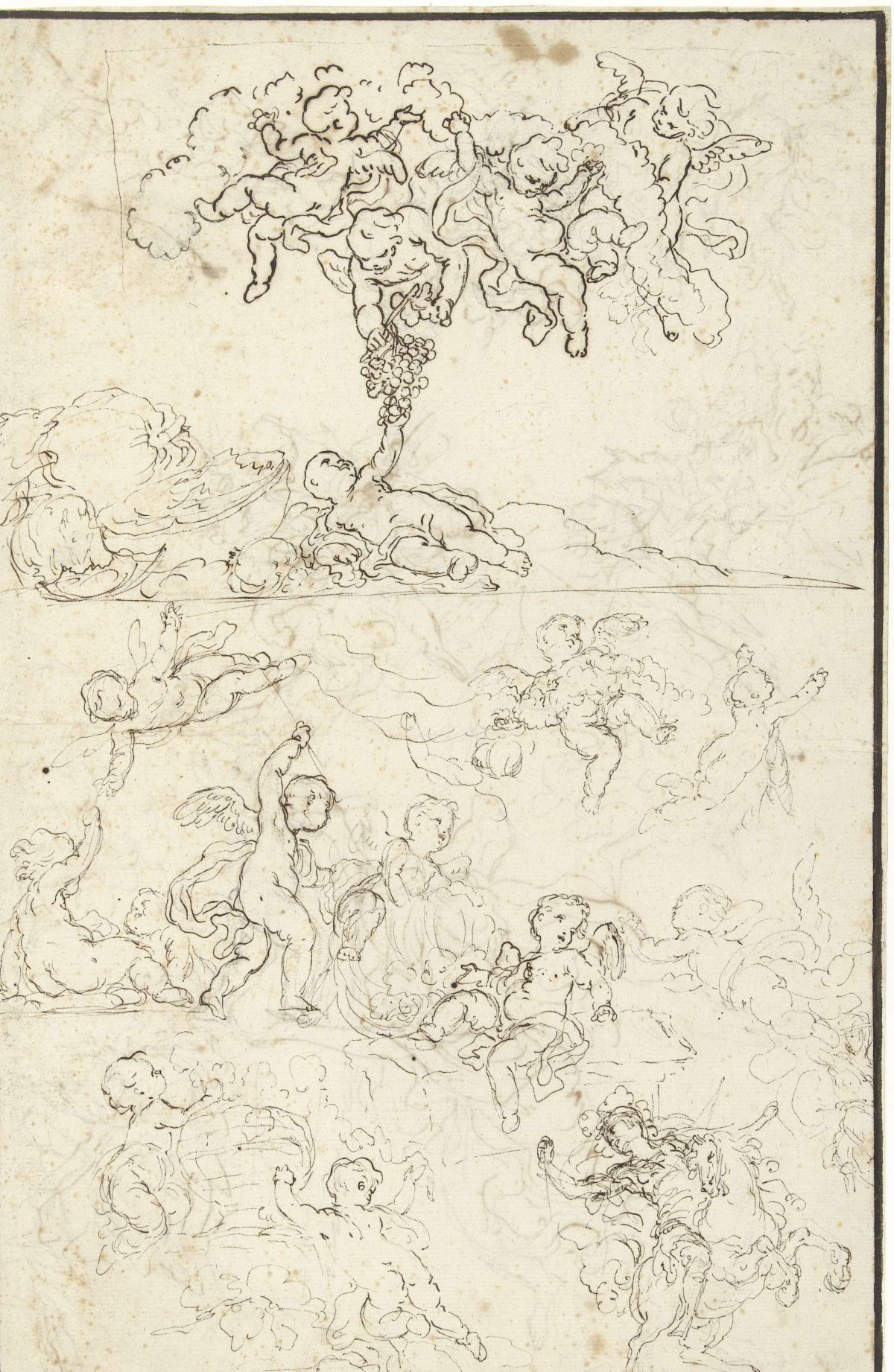 Studies of putti and bottom right Saint George or Perseus, Charles Joseph Natoire, 1710 - 1777
