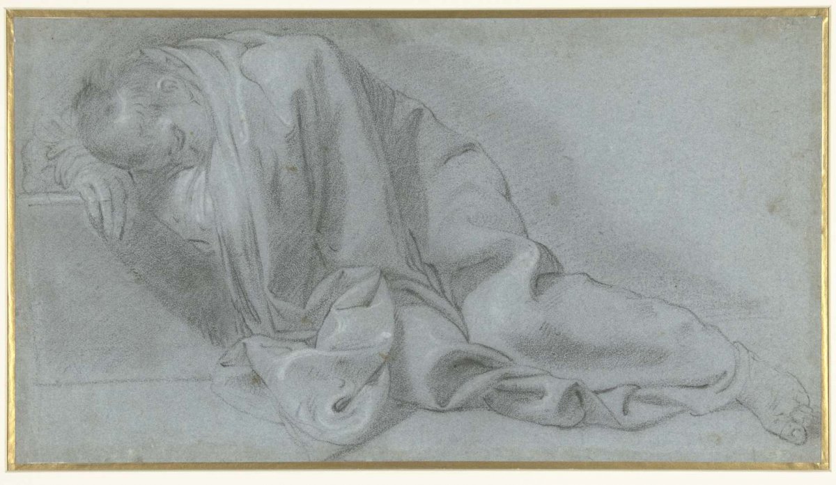 Study of a male model asleep on the ground, Giacomo Cavedone, 1587 - 1660