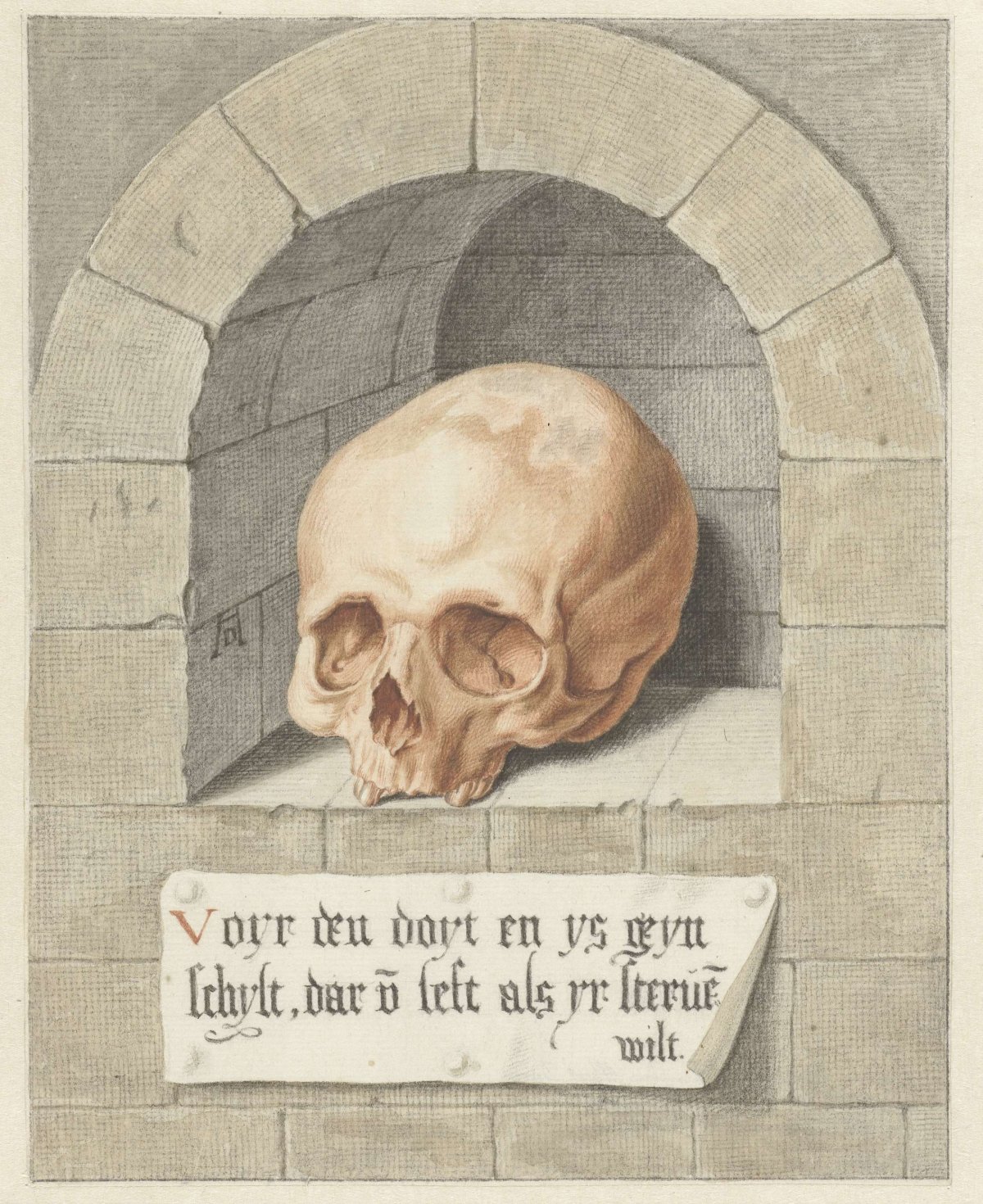 Skull in a niche, Abraham Delfos, 1785
