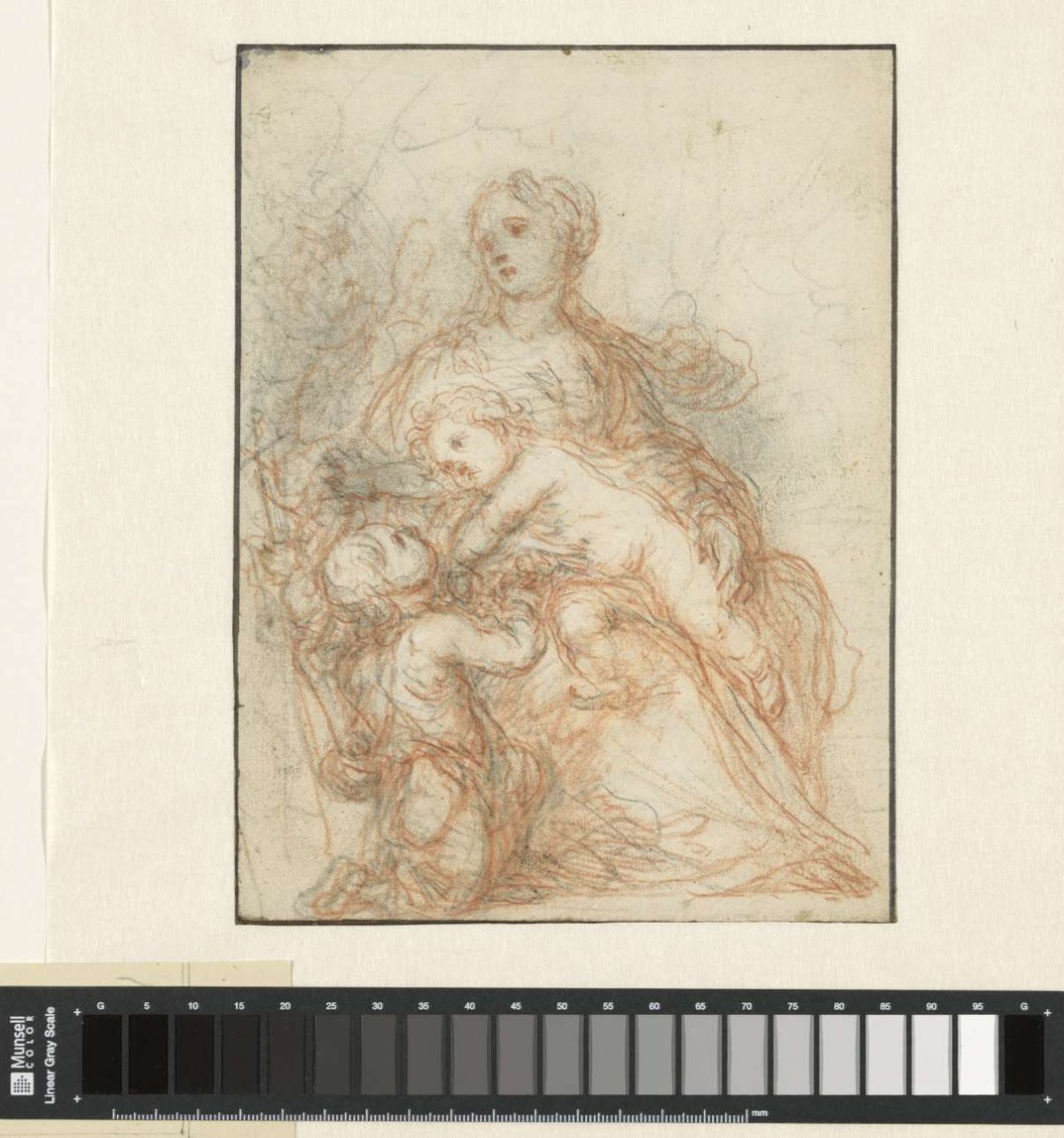Seated Madonna with Christ child and young John, anonymous, 1625 - 1675