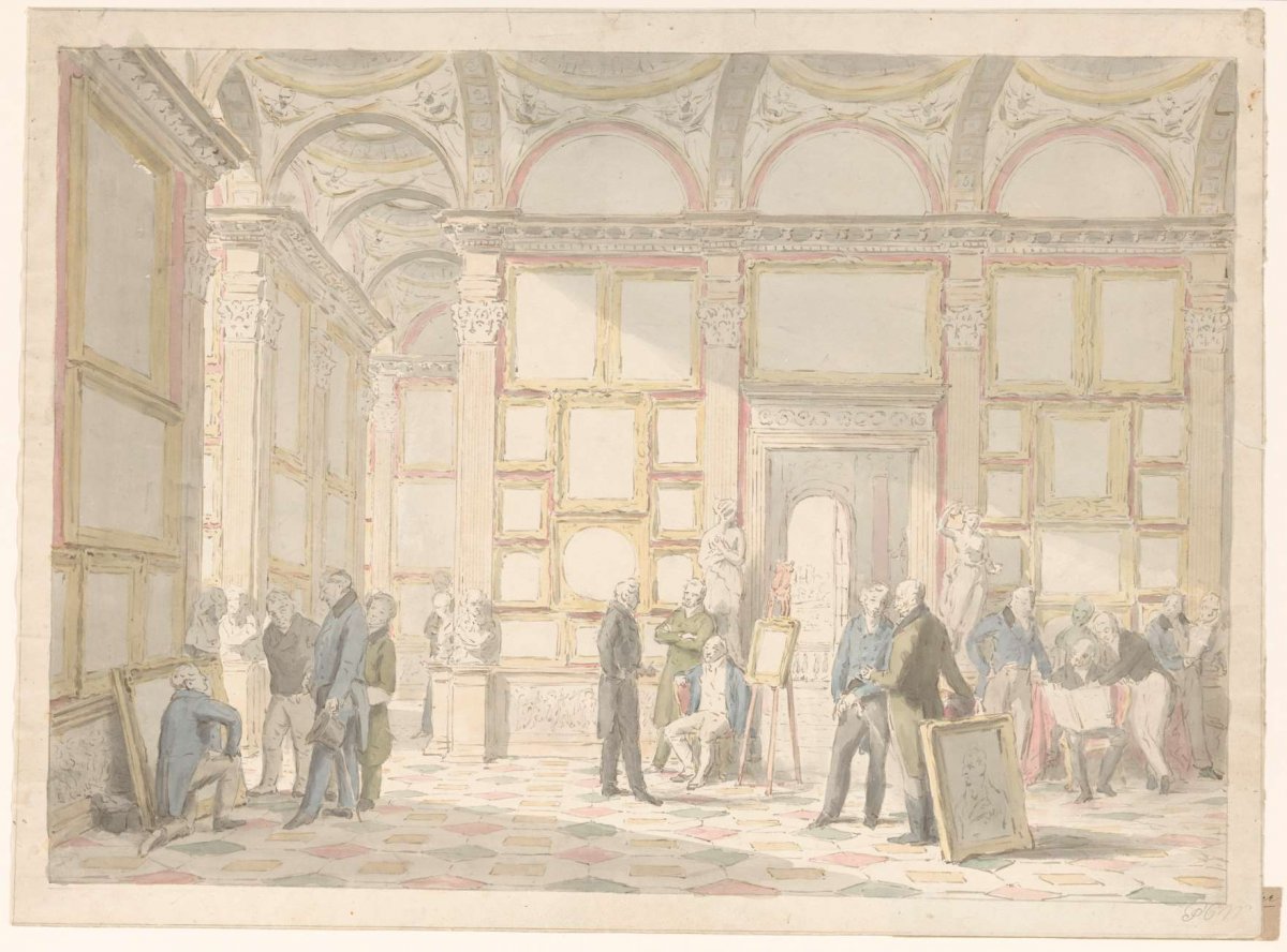 Art lovers in a gallery, Pieter Christoffel Wonder, c. 1826 - c. 1830