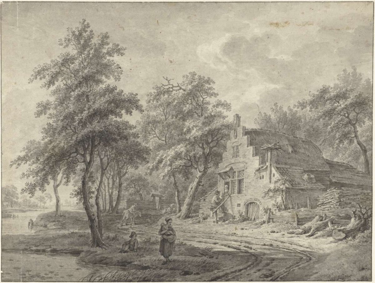 Farmhouse on a country road, Leendert Overbeek, 1762 - 1815